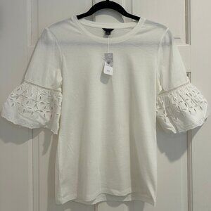 NEW Ann Taylor White Eyelet Puff Sleeve Top – Elegant Feminine Blouse XS | NWT